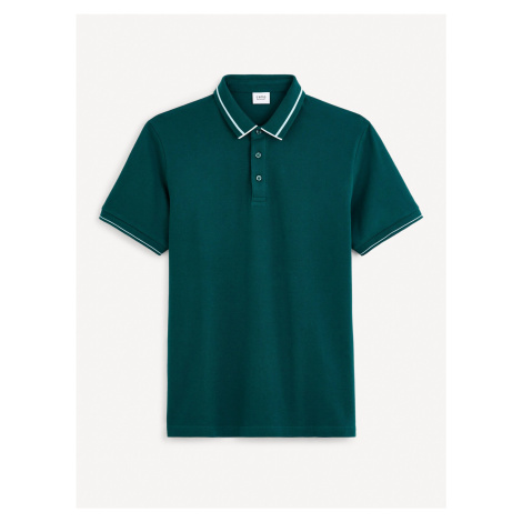 Tmavě zelené pánské basic polo tričko Celio Geden