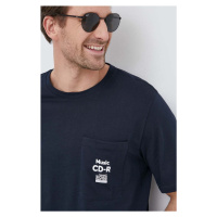 Bavlněné tričko BOSS BOSS ORANGE tmavomodrá barva, s potiskem