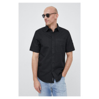 Košile s příměsí lnu Calvin Klein Jeans černá barva, regular, s klasickým límcem