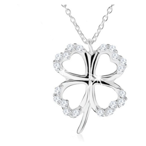 Stříbrný náhrdelník 925 - obrys čtyřlístku pro štěstí, čiré zirkony Šperky eshop