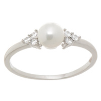 Dámský stříbrný prsten s perlou a zirkony STRP0427F