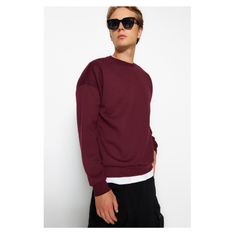 Trendyol Claret Red Oversize/Wide Cut Long Sleeve Textured Sweatshirt