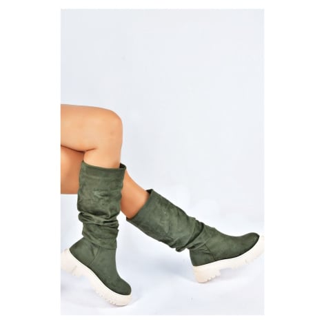 Fox Shoes Women's Green Suede Gathered Daily Boots