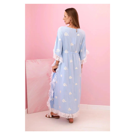 Dámská boho viskózová pláštěnka s krajkou modrý