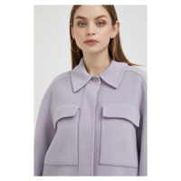 Vlněná bunda Calvin Klein fialová barva, přechodná