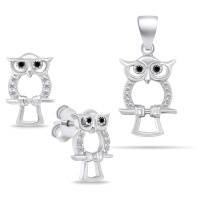 Brilio Silver Hravý stříbrný set šperků se zirkony Sova SET224W (přívěsek, náušnice)