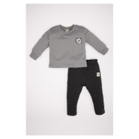 DEFACTO Baby Boy 2-Piece Set Printed Crew Neck Sweatshirt Top Elastic Waist Jogger Tracksuit Bot