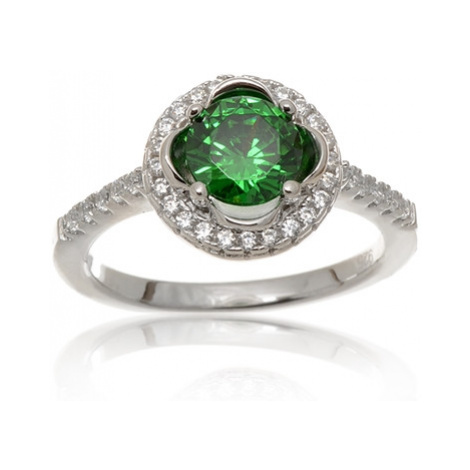 Dámský stříbrný prsten se zeleným zirkonem SVLS3101F2 JVD
