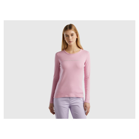 Benetton, Pastel Pink 100% Cotton Long Sleeve T-shirt United Colors of Benetton