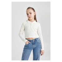 DEFACTO Girl's Rib Long Sleeve Basic Polo T-Shirt