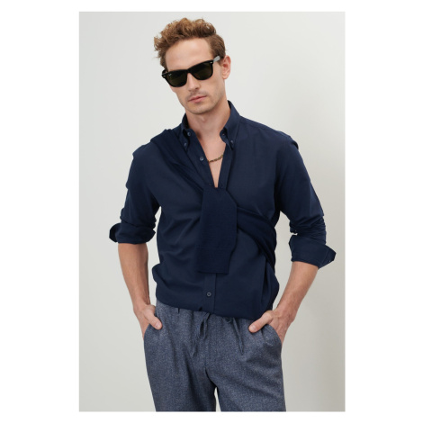 AC&Co / Altınyıldız Classics Men's Dark Navy Blue Slim Fit Slim Fit Buttoned Collar Cotton Oxfor