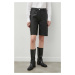 Kožené šortky Samsoe Samsoe SASHELLY dámské, černá barva, hladké, high waist, F24100039
