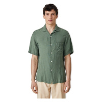 Portuguese Flannel Linen Camp Collar Shirt - Dry Green Zelená