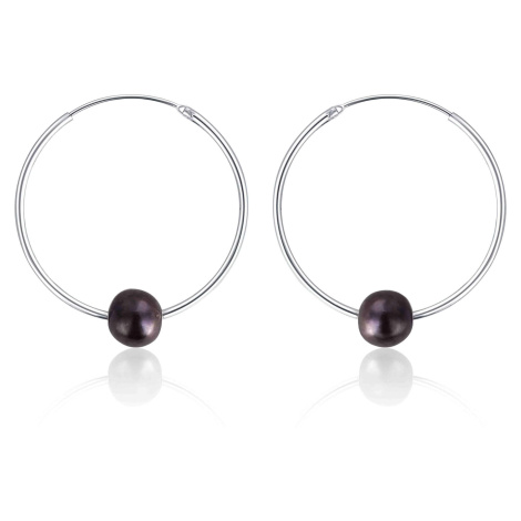 JwL Luxury Pearls Stříbrné náušnice kruhy s pravými černými perlami JL0632