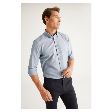 AC&Co / Altınyıldız Classics Men's Gray Buttoned Collar Easy to Iron Cotton Slim Fit Slim Fit Ox