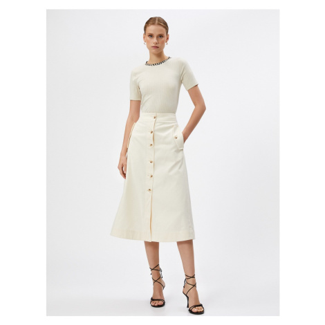 Koton Midi Skirt with Pocket Detailed Buttons and Slits in Cotton