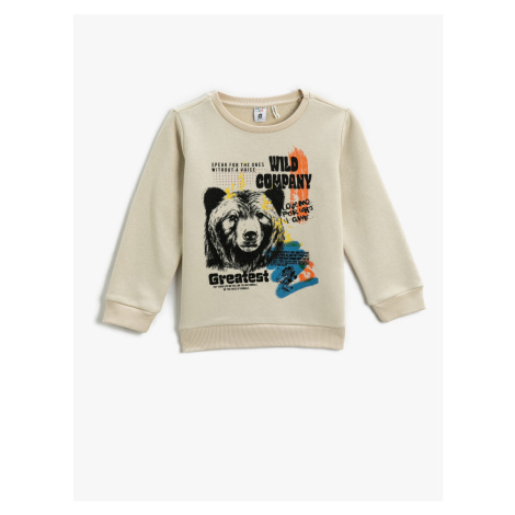 Koton Bear Printed Sweatshirt Long Sleeved Crew Neck Shards