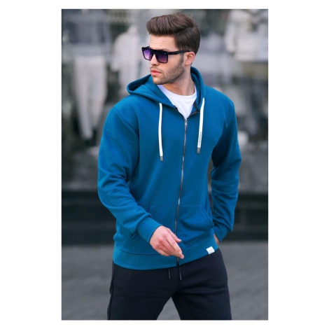 Madmext Petrol Blue Zipper Hooded Sweatshirt 6161