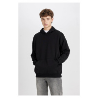 DEFACTO Men's Black Pocket Oversize Fit Hooded Basic Sweatshirt