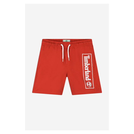 Dětské plavkové šortky Timberland Swim Shorts červená barva, s potiskem