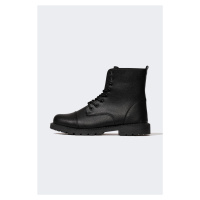 DEFACTO Men's Lace-Up and Zippered High-Sole Faux Leather Boots