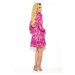 MONICA - Dámské šifonové šaty s výstřihem se zavazováním a se vzorem růžových květů 410-3