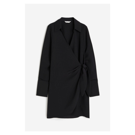 H & M - Krepové zavinovací šaty - černá H&M