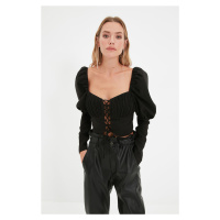 Trendyol Black Ribbed Detailed Blouse New Year's Theme