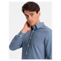 Ombre Men's SLIM FIT shirt in decorative fabric with pocket - blue OM-SHCS