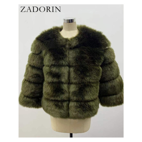 Dámský kožich zimní bunda chlupatý s 3/4 rukávy A.Zado.Rin