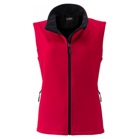James & Nicholson Měkká větruodolná softshellová dámská vesta, Červená - černá