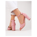 Módní sandály dámské růžové na širokém podpatku