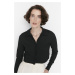 Trendyol Black Knitted Blouse with Buttons/Fitted Polo Neck Creme/Textured Crop