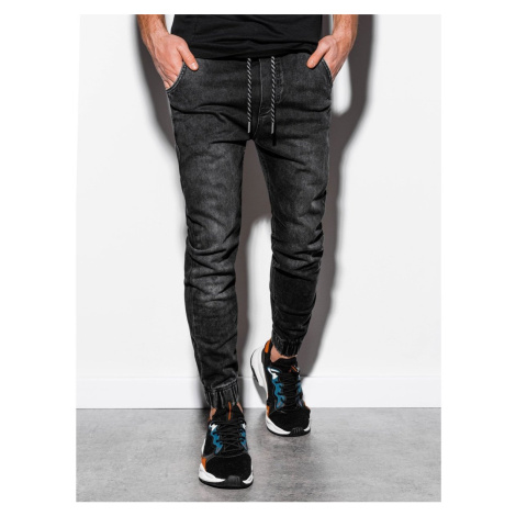 Ombre Pánské džínové jogger kalhoty Reynard černé Černá