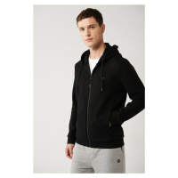 Avva Black Unisex Sweatshirt Hooded Flexible Soft Texture Interlock Fabric Zippered Regular Fit