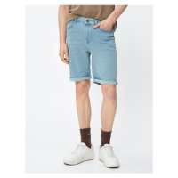 Koton Bermuda Slim Fit Denim Shorts with Fold Detail Buttons.