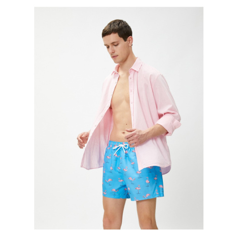 Koton Marine Shorts with Flamingo Print, Tie Waist, Pocket Detailed.