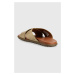 Kožené pantofle UGG Solivan Crossband dámské, zlatá barva, 1144973