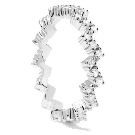 PDPAOLA Třpytivý stříbrný prsten se zirkony ZIPPER Silver AN02-685