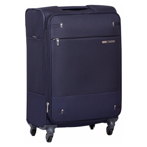 Tmavě modrý texilní kufr na kolečkách menší