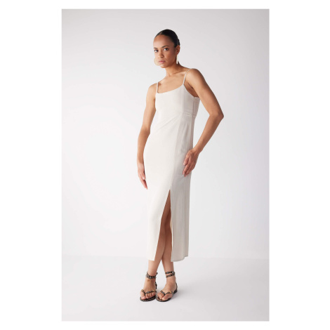 DEFACTO Square Neck Linen Blend Sleeveless Midi Short Sleeve Dress