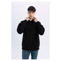 DEFACTO Men's Black Oversize Fit Hooded Pocket Basic Sweatshirt