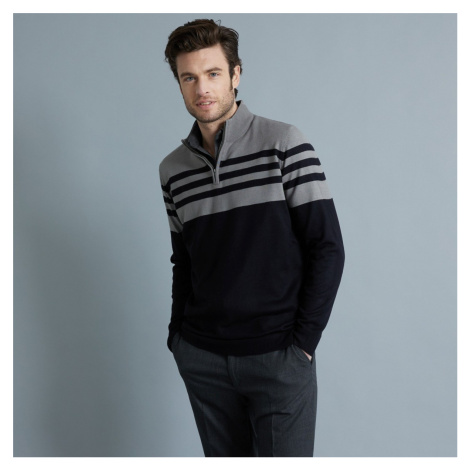 Blancheporte Pruhovaný pulovr se stojáčkem, kašmírový na dotek černá/šedý melír