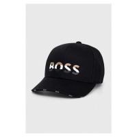 Bavlněná baseballová čepice BOSS černá barva, s aplikací, 50507843