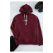 Trendyol Claret Red Oversize/Wide Cut Hooded Printed Fleece Inside Cotton Sweatshirt