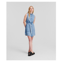 Šaty karl lagerfeld jeans klj slvless belted denim dress modrá