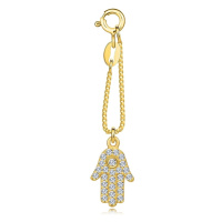 Stříbrný přívěsek 925 - zlatá barva, ruka Fatimy, kulatý zirkon, krátký řetízek