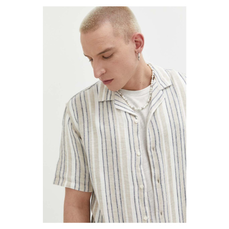 Plátěná košile Abercrombie & Fitch béžová barva, regular