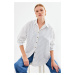 Bigdart 20208 Striped Oversize Long Basic Shirt - White