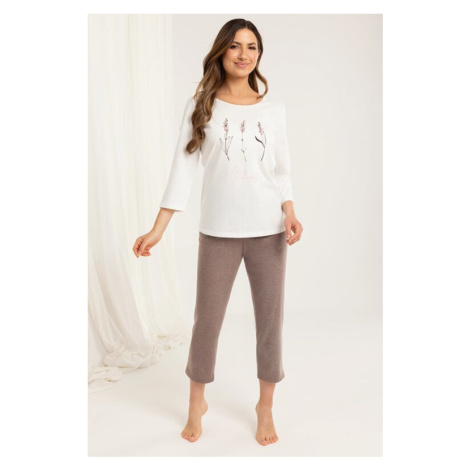 Dlouhé dámské pyžamo Carmen ecru s potiskem Regina